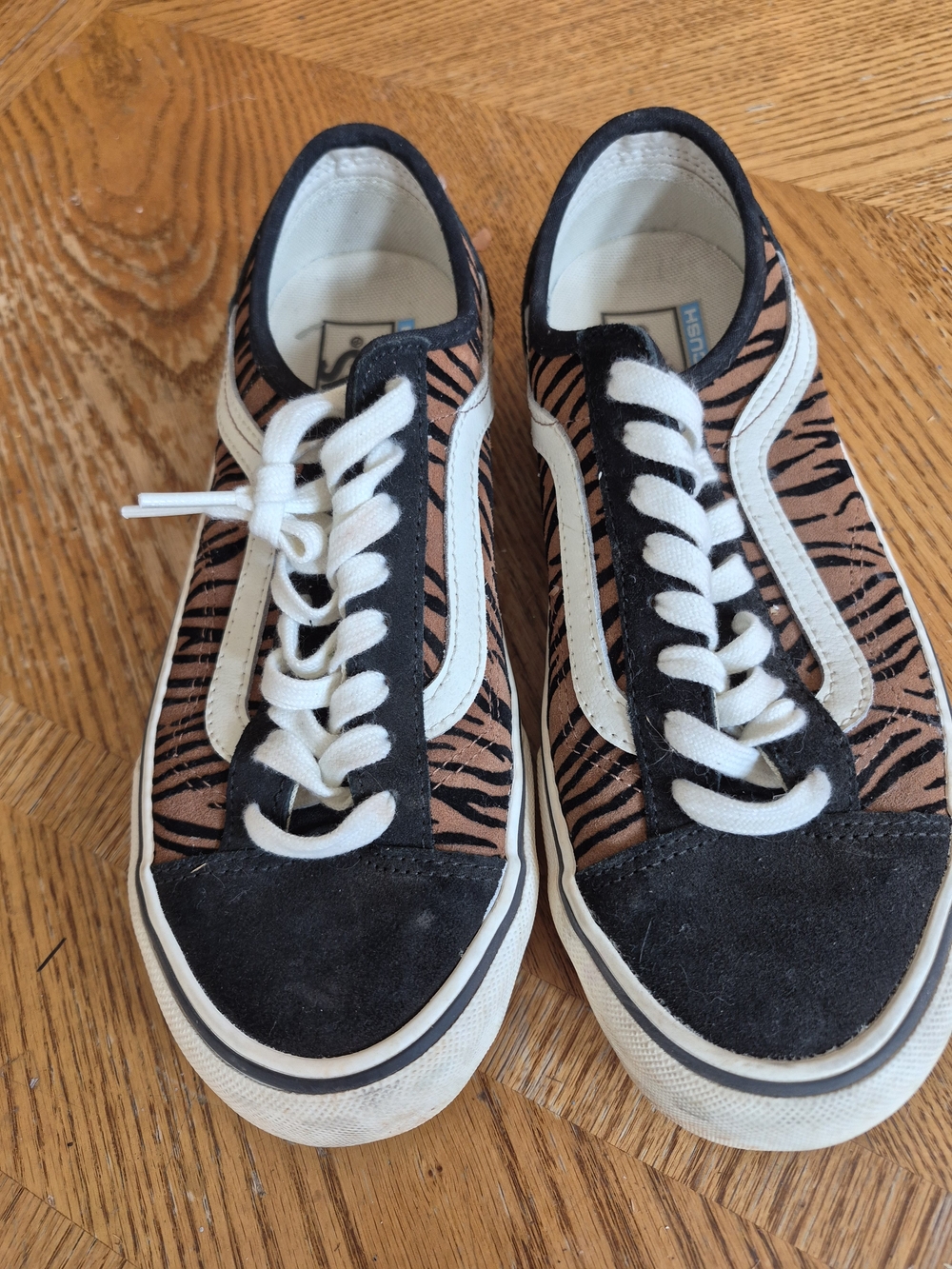 Brown Tiger-Print Vans Skate Sneakers - Classic Low Top